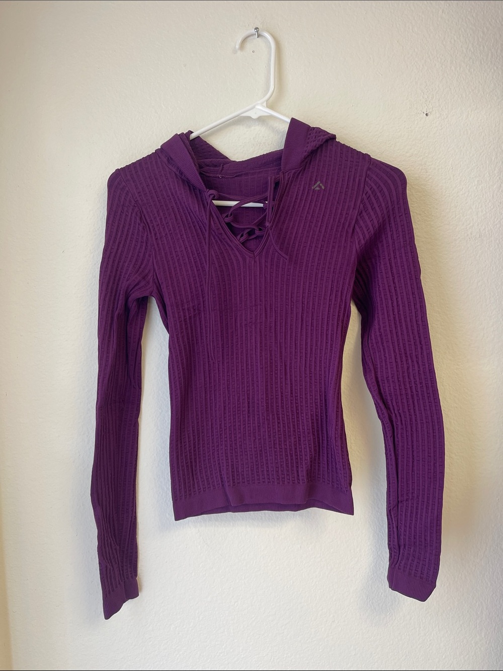 Purple Ribbed Lace-Up Hoodie Top - Women